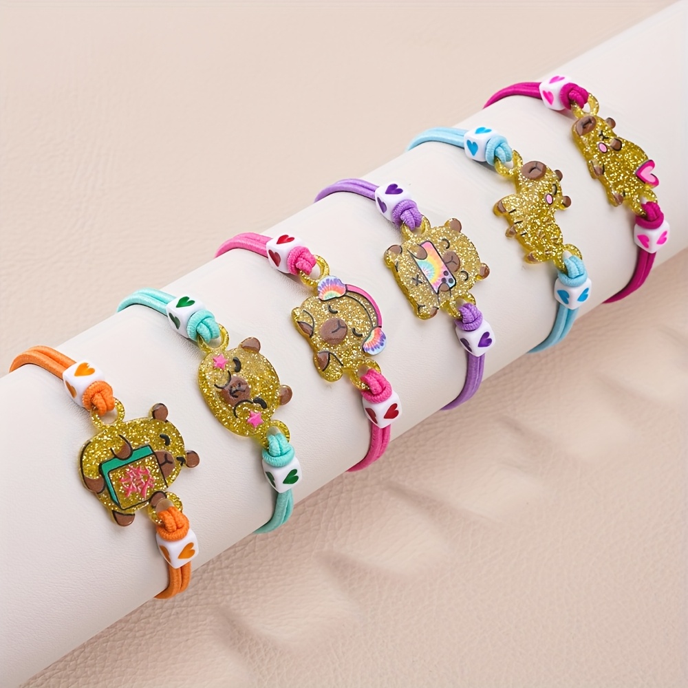 6pcs Cute Capybara Stretch Bracelet Set, Friendship Gift